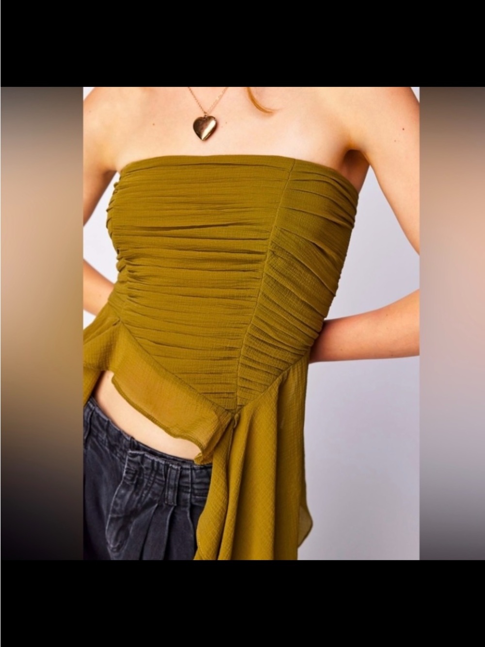 Free People Naeve Ruffled Top - Moss Green